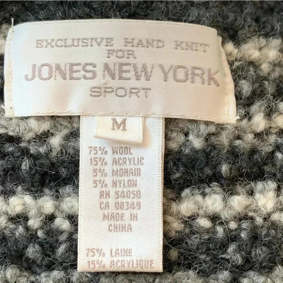 Jones NY Sport Wool & Mohair Blend Cardigan Sweater M Full Zip Hand Chunky Knit - Picture 6 of 7